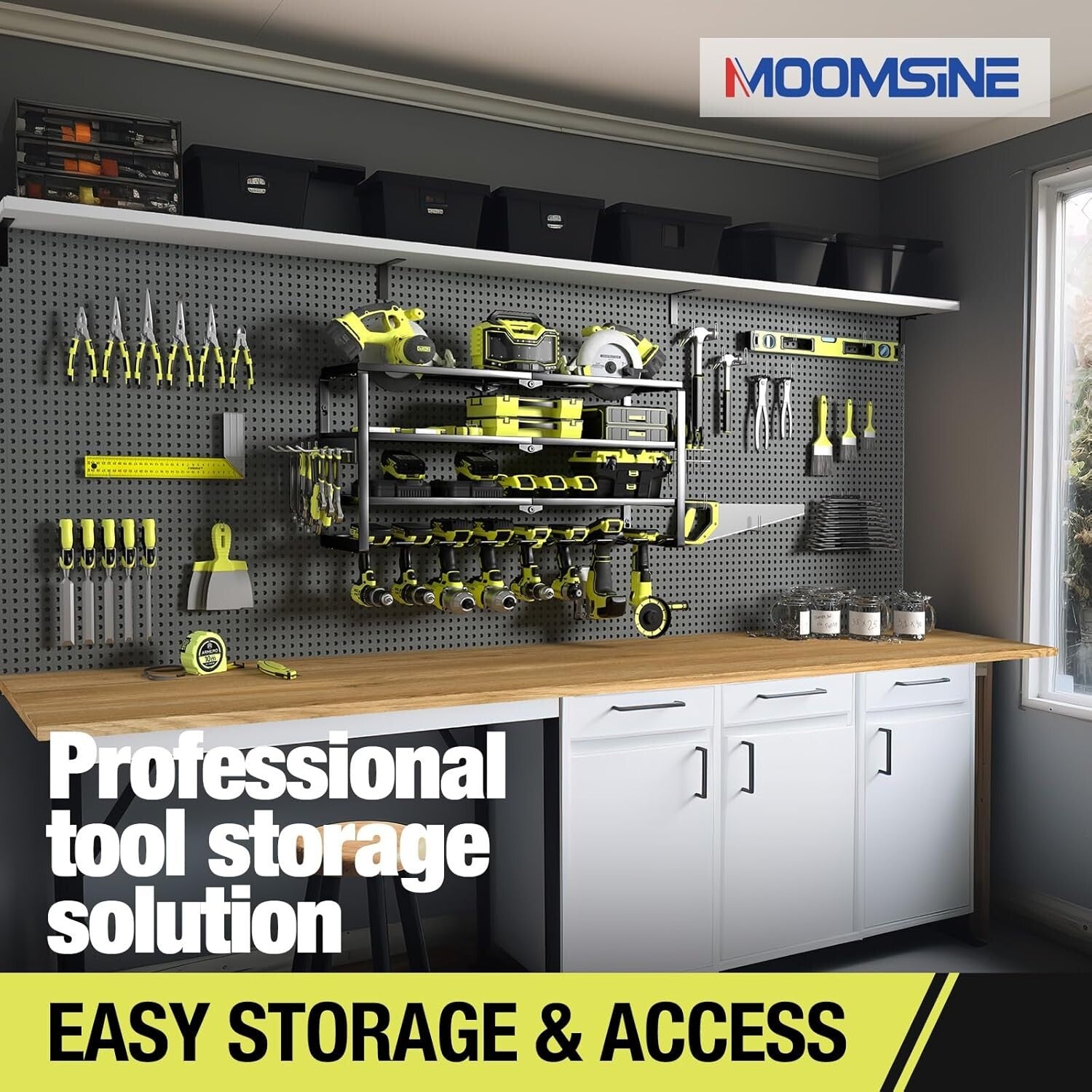 32-Inch Wall-Mounted Power Tool Organizer with Charging Station and 8 Slots