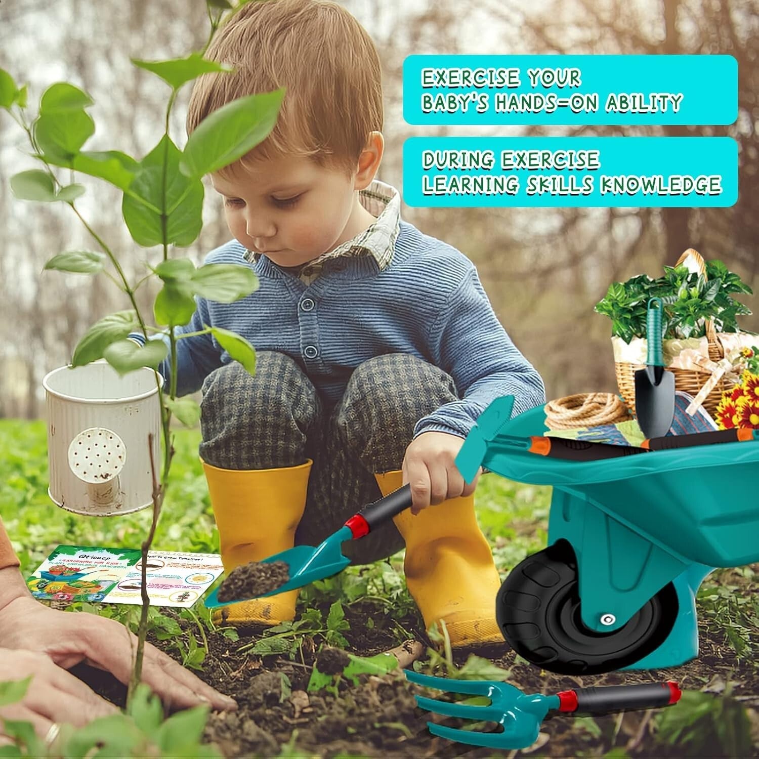 Eco-Friendly Kids Gardening Set: 16 Tools and Wheelbarrow for Outdoor Play