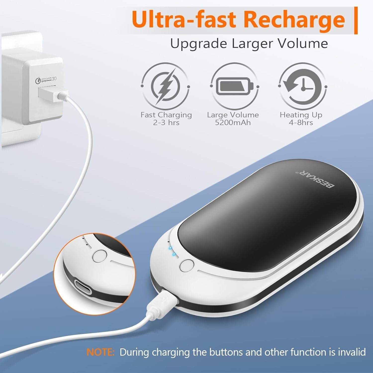 Classic Pocket Hand Warmer - USB Rechargeable, 8 Hours Heat, Ergonomic Design