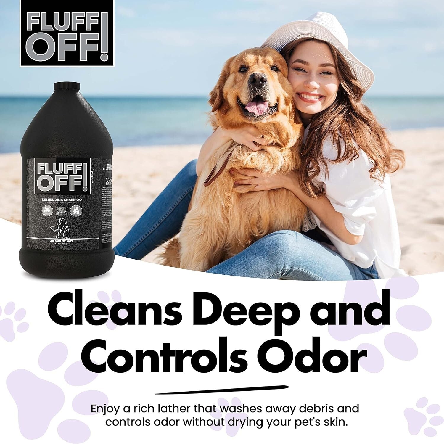Fluff Off! Natural Deshedding Dog & Cat Shampoo 1 Gal - Reduces Shedding & Odors