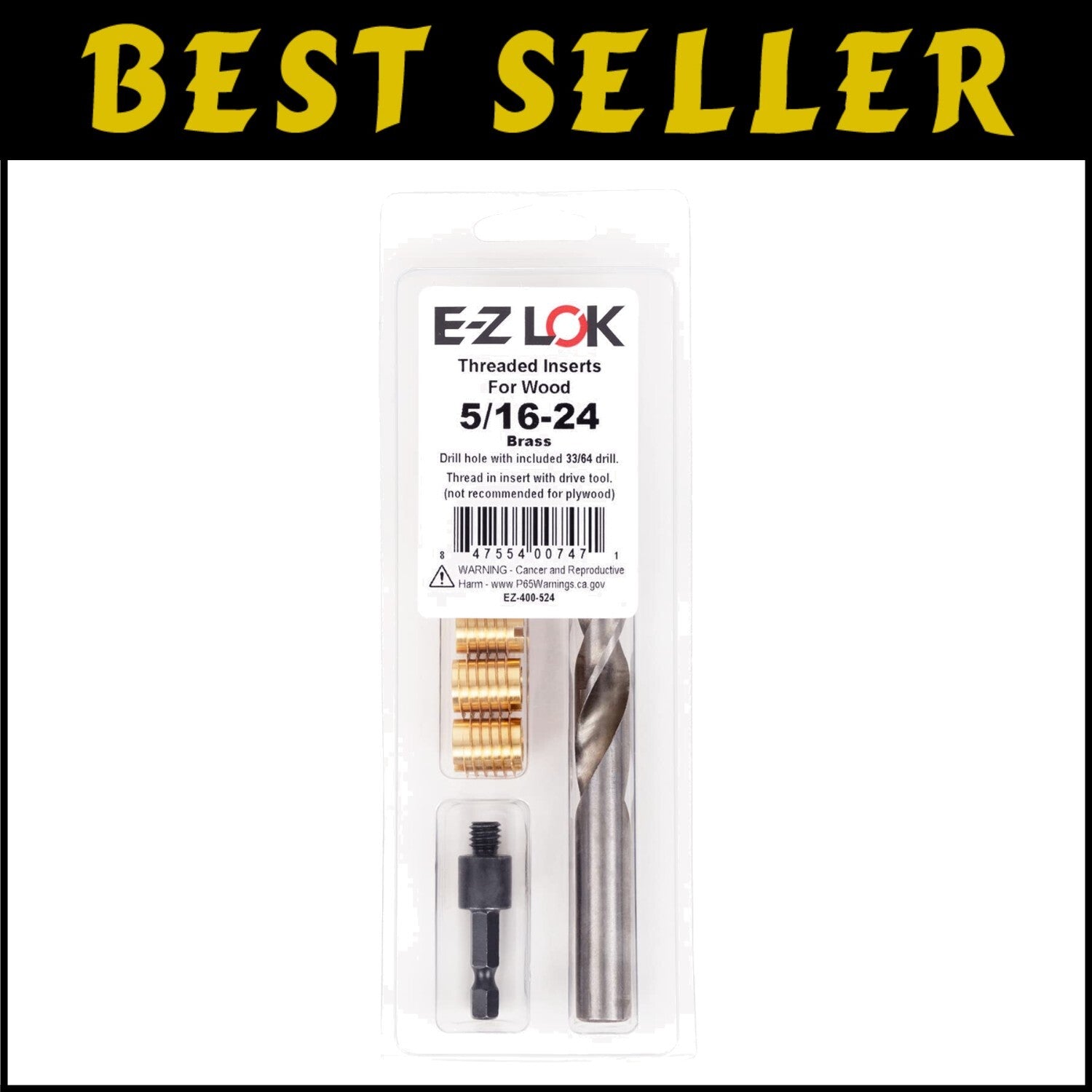 400-524 Threaded Inserts for Wood - Complete Kit with Drill & Driver Tools