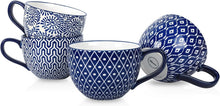 Load image into Gallery viewer, Elegant 24 Oz Jumbo Coffee Mug Set of 4 - Vintage Blue Ceramic with Large Handle