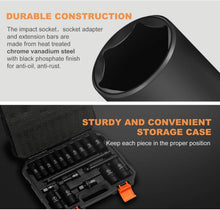 Load image into Gallery viewer, Professional 19-Piece SAE Deep Impact Socket Set with Extension Bars &amp; Adapters