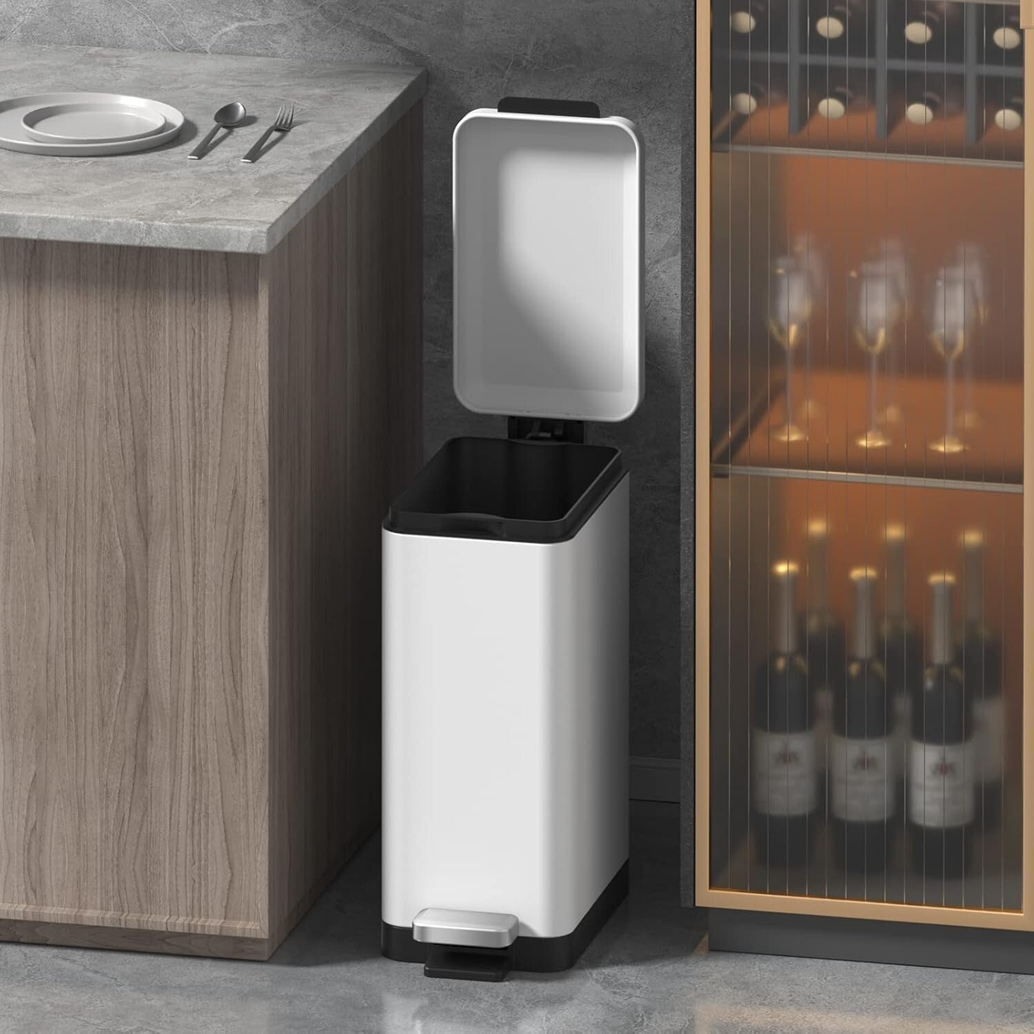 Elegant Slim Trash Can for Bathroom - 10L Stainless Steel with Soft Close Lid