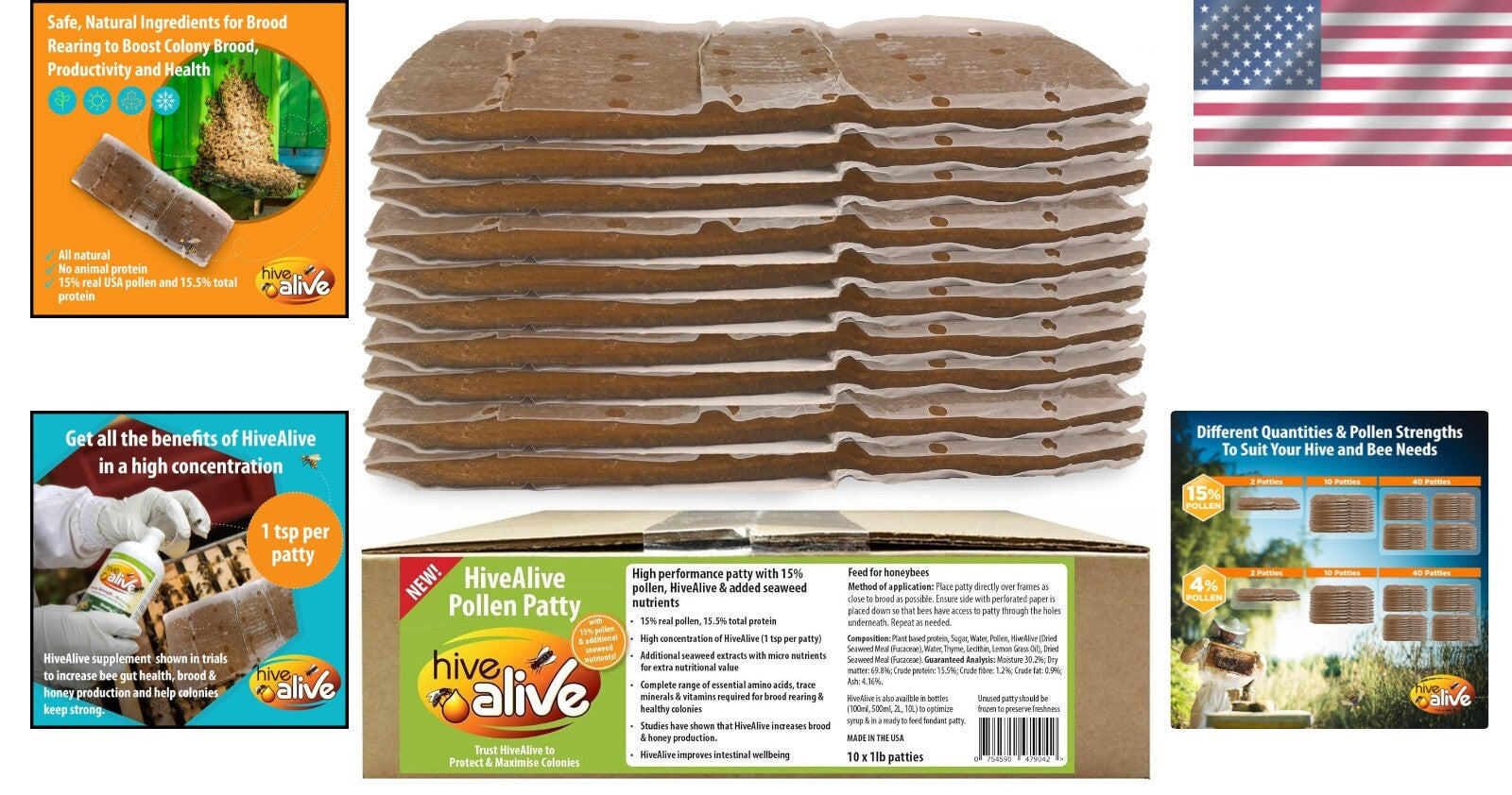 Bee Nutrition Boost: 10lb Pollen Patties with Seaweed Micronutrients & Aminos