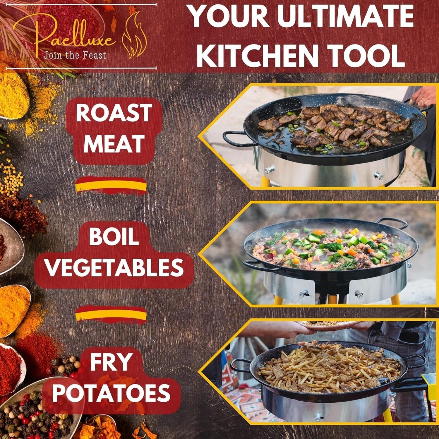 Easy-Clean 22 Inch Enameled Paella Skillet for Large Gatherings & Outdoor Feasts