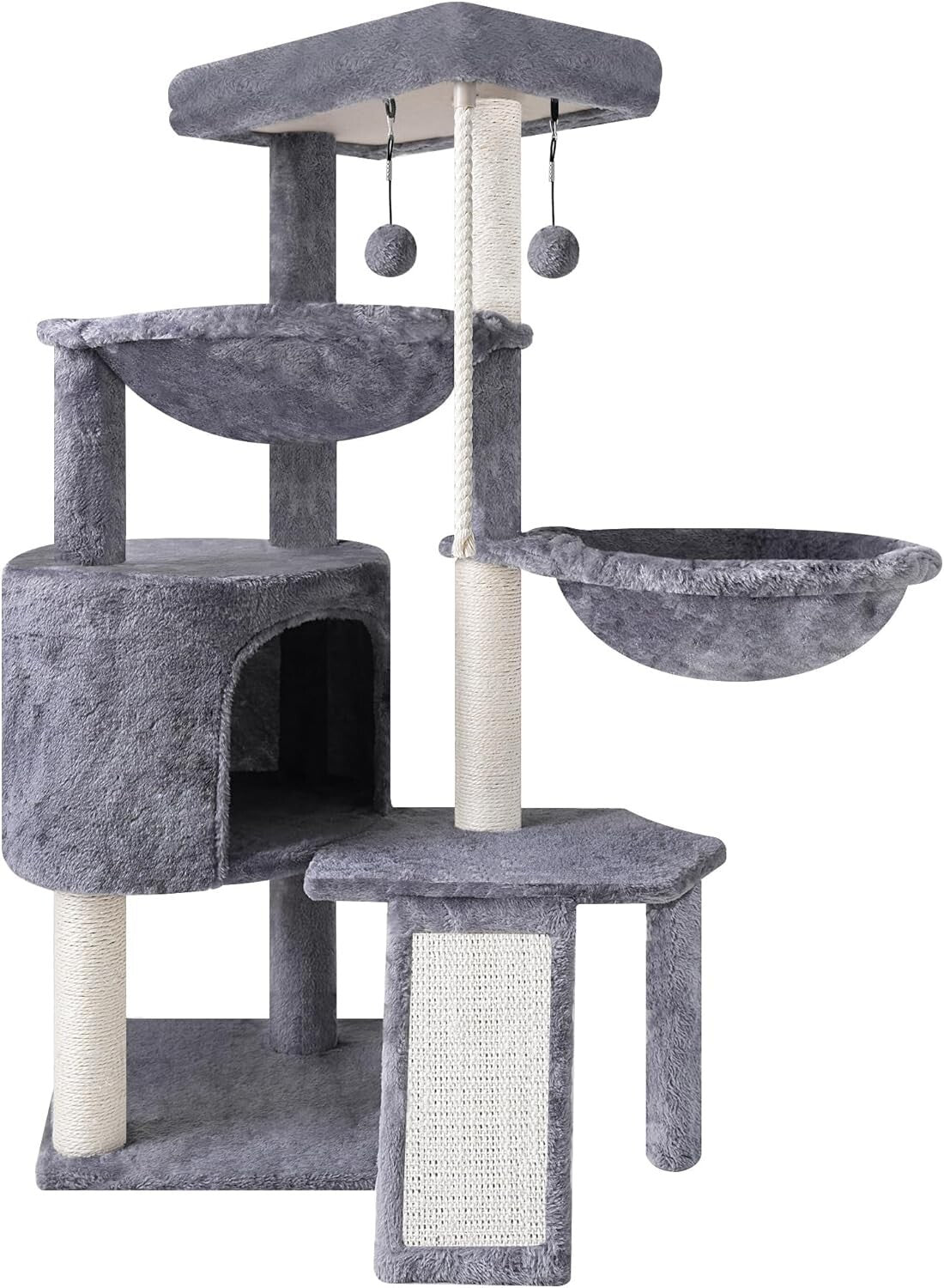 Stylish Grey Three-Level Cat Tree with Two Relaxing Hammocks & Condo Space