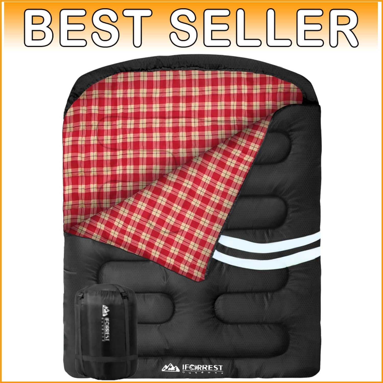 10°F Cotton Flannel Double Sleeping Bag - Waterproof, 2-Person Travel Essential
