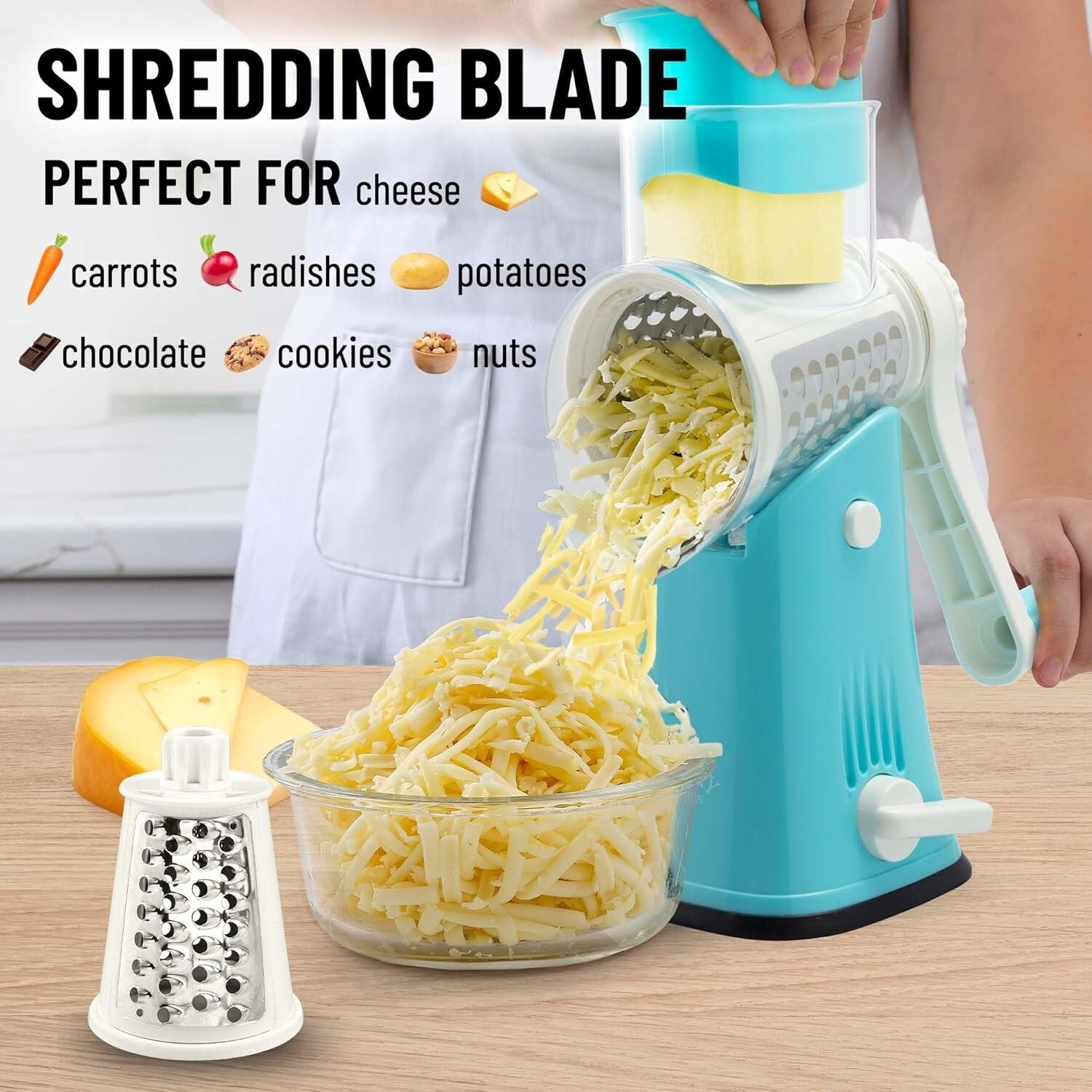 5-Blade Vegetable Chopper - Hand Crank Grater with Suction Base for Fast Prep