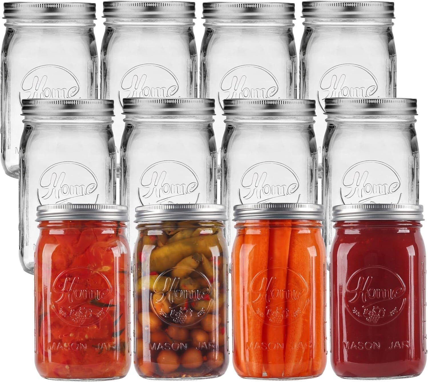 Clear Glass Mason Jars - 12 Pack 32 oz for Leafy Greens, Canning & Kitchen Decor