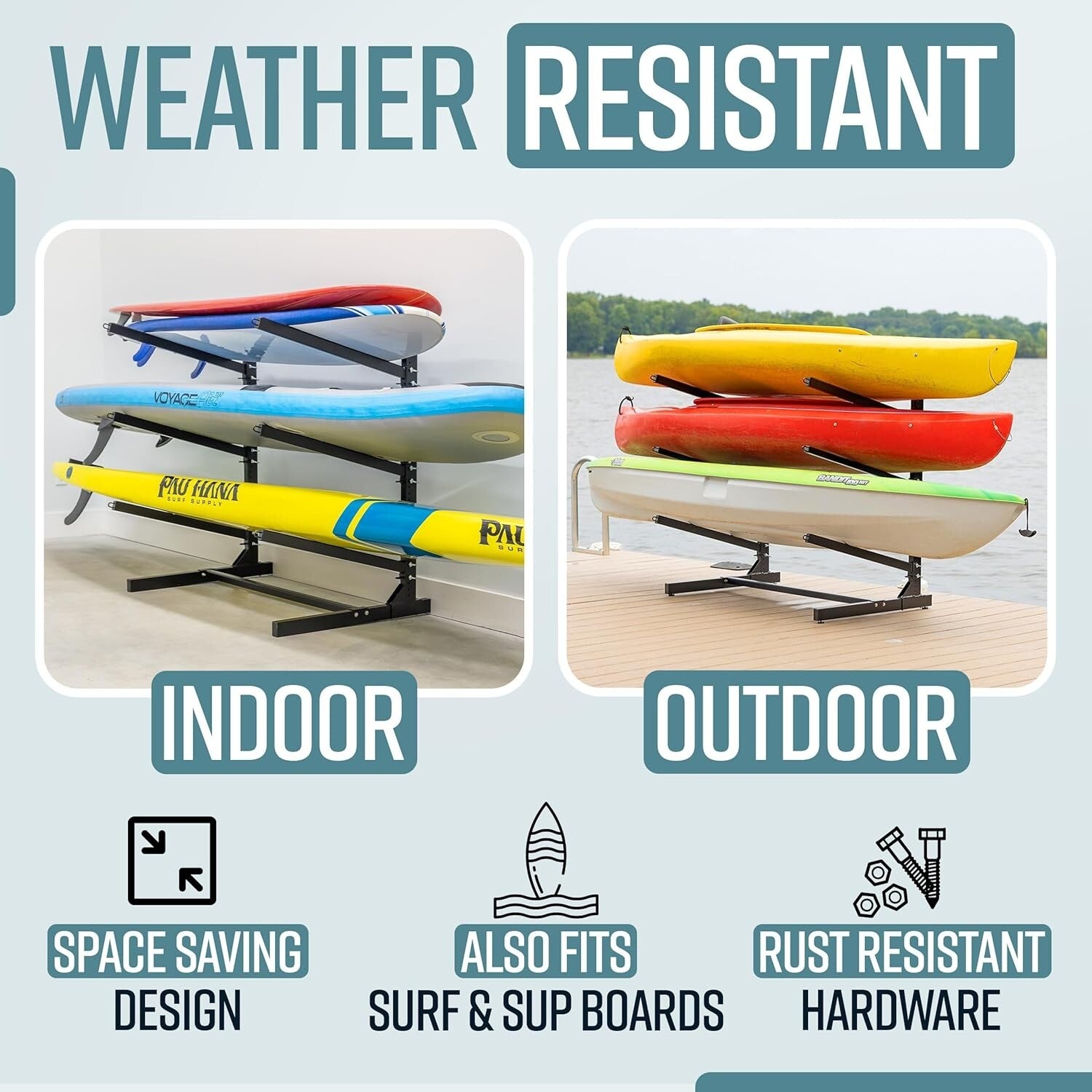 Heavy-Duty Freestanding Kayak Storage Rack for 3 Kayaks - Adjustable & Durable