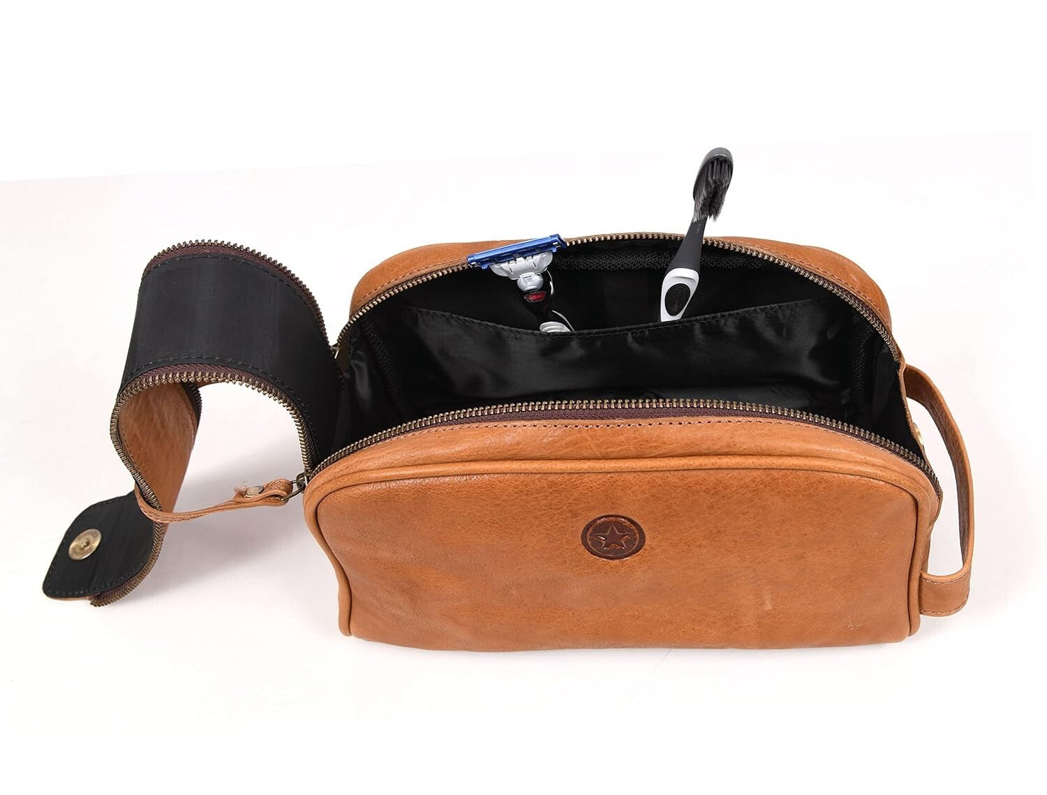 Elegant 10" Leather Dopp Kit with Waterproof Lining - Travel Essentials Unisex