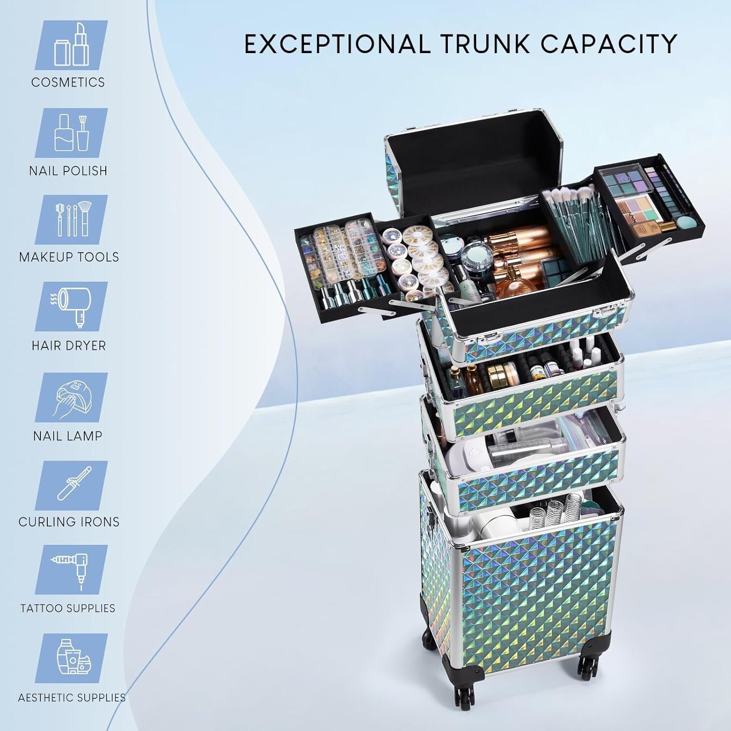 Cosmetology Trolley with 360-Degree Swivel Wheels - Perfect Makeup Organizer