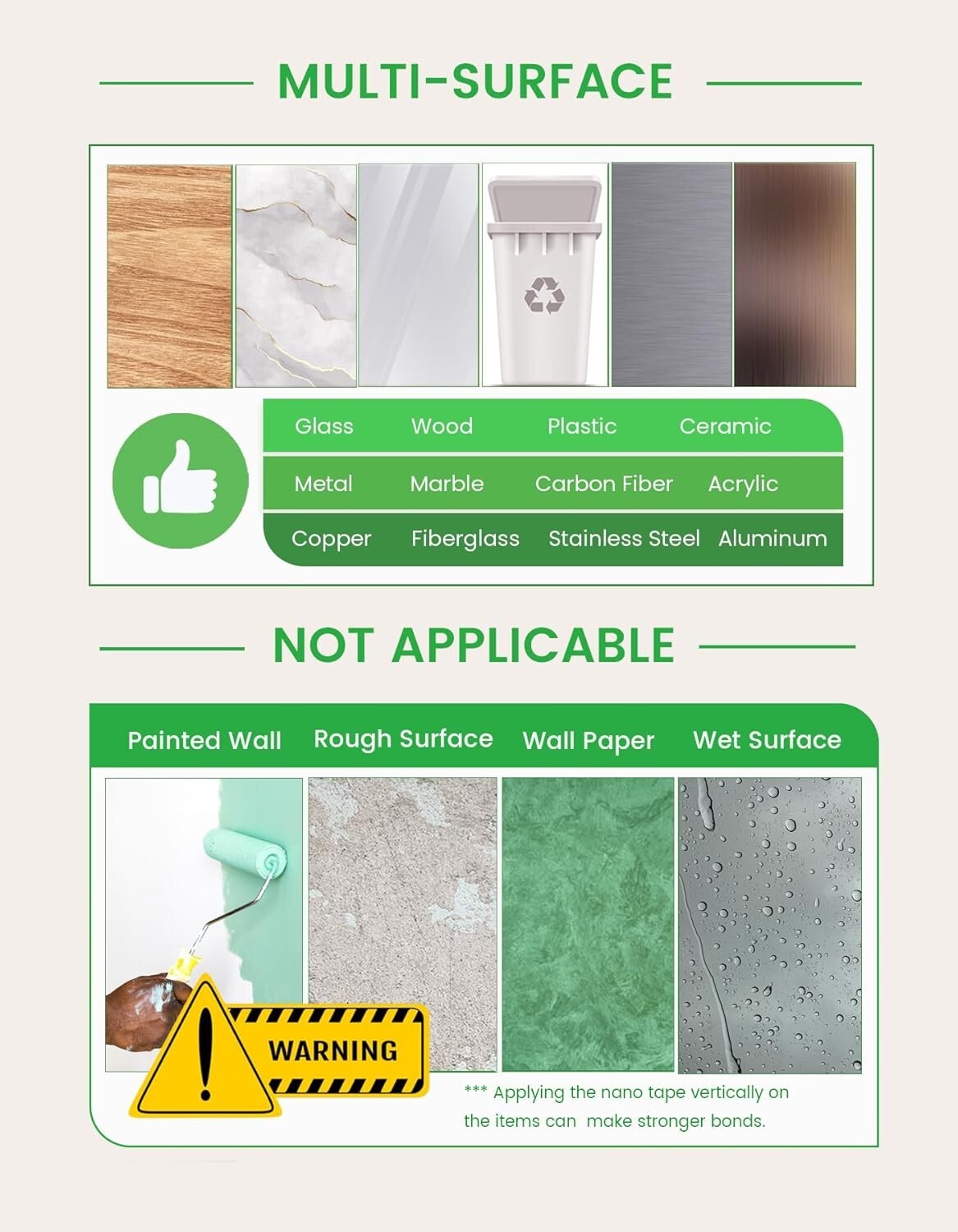 Nano Adhesive Double Sided Tape, 16.4FT in 3pcs - Ideal for Wall & Office Use