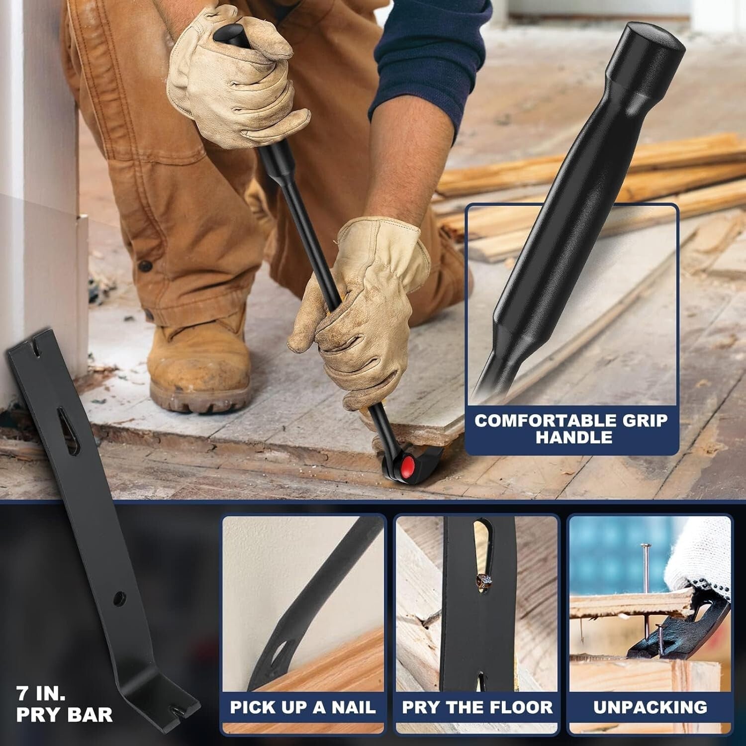 Heavy-Duty Chrome Vanadium Pry Bar Set - Ideal for Automotive and Construction