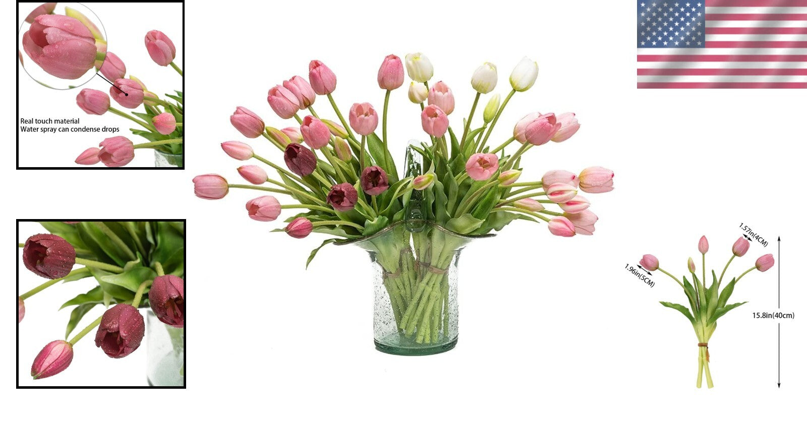Flexible Stems Real Touch Artificial Tulips - 40pcs for DIY Floral Arrangements