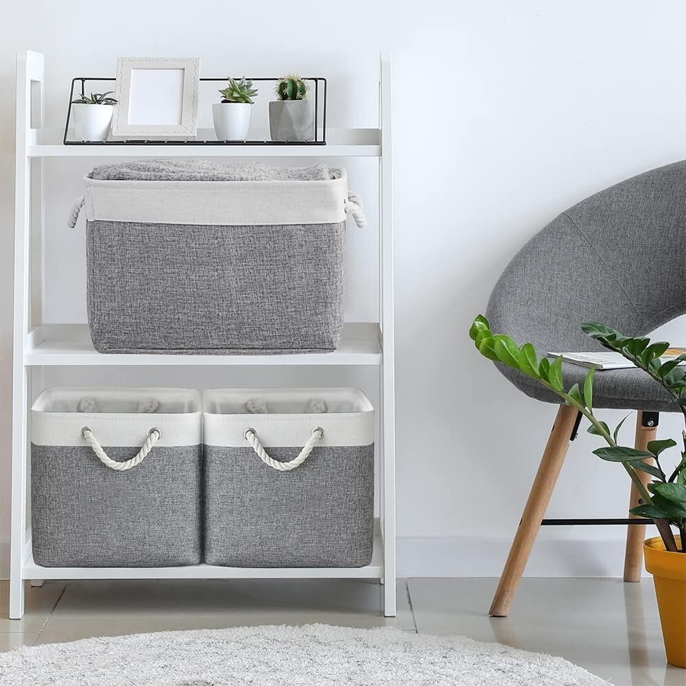Elegant White & Grey 3 Pack Storage Baskets - Ideal for Toys, Clothes & Storage