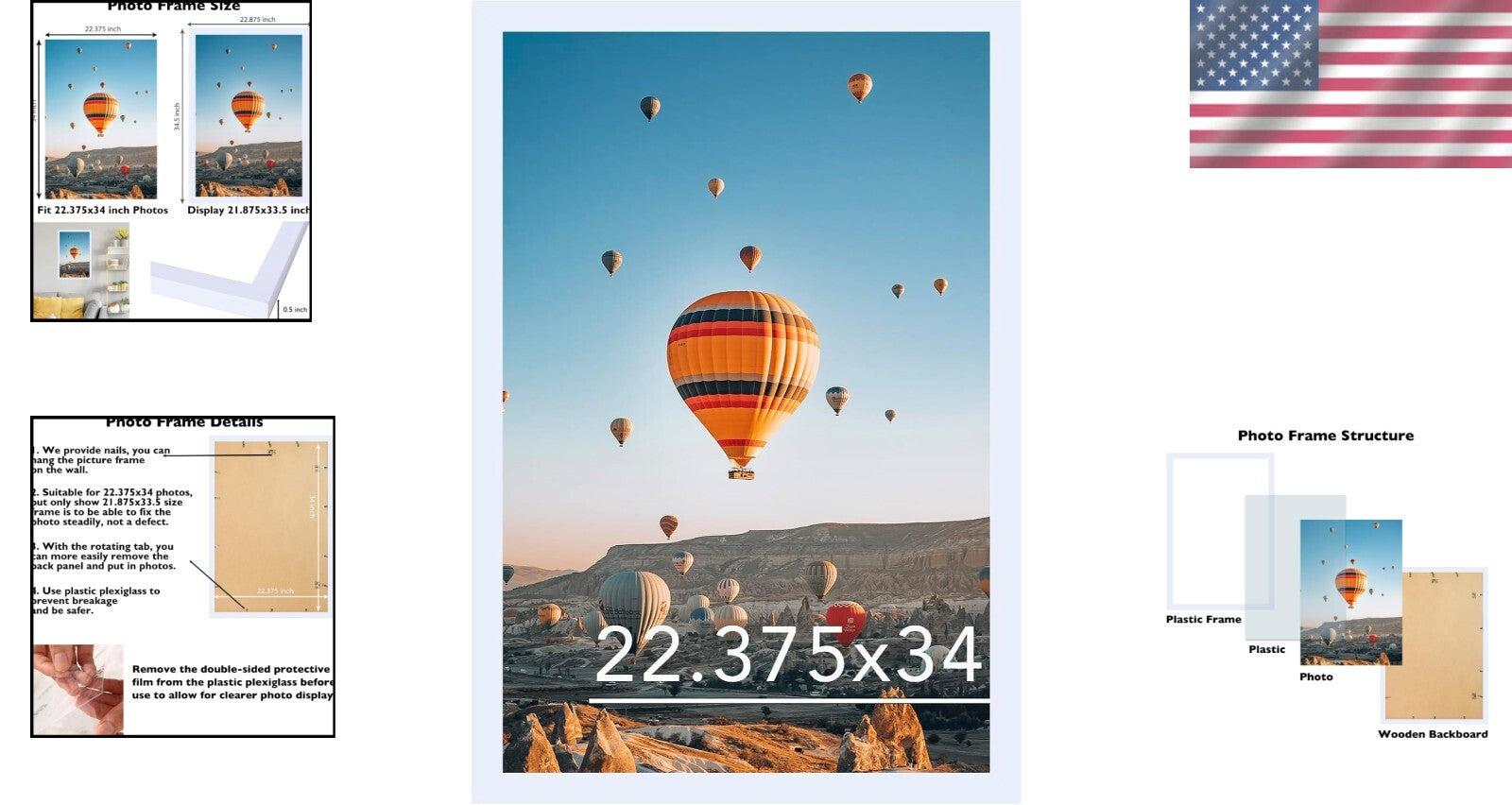 Elegant 22.375x34 White Photo Frame for Wall Art - Horizontal & Vertical Use