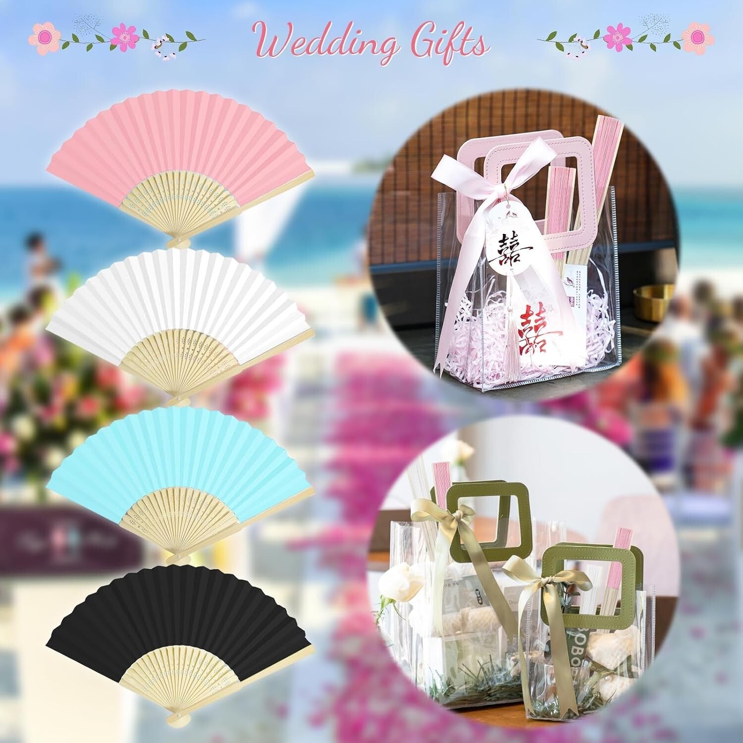 100 Elegant White Bamboo Folding Hand Fans for Weddings & Parties - 8.2"