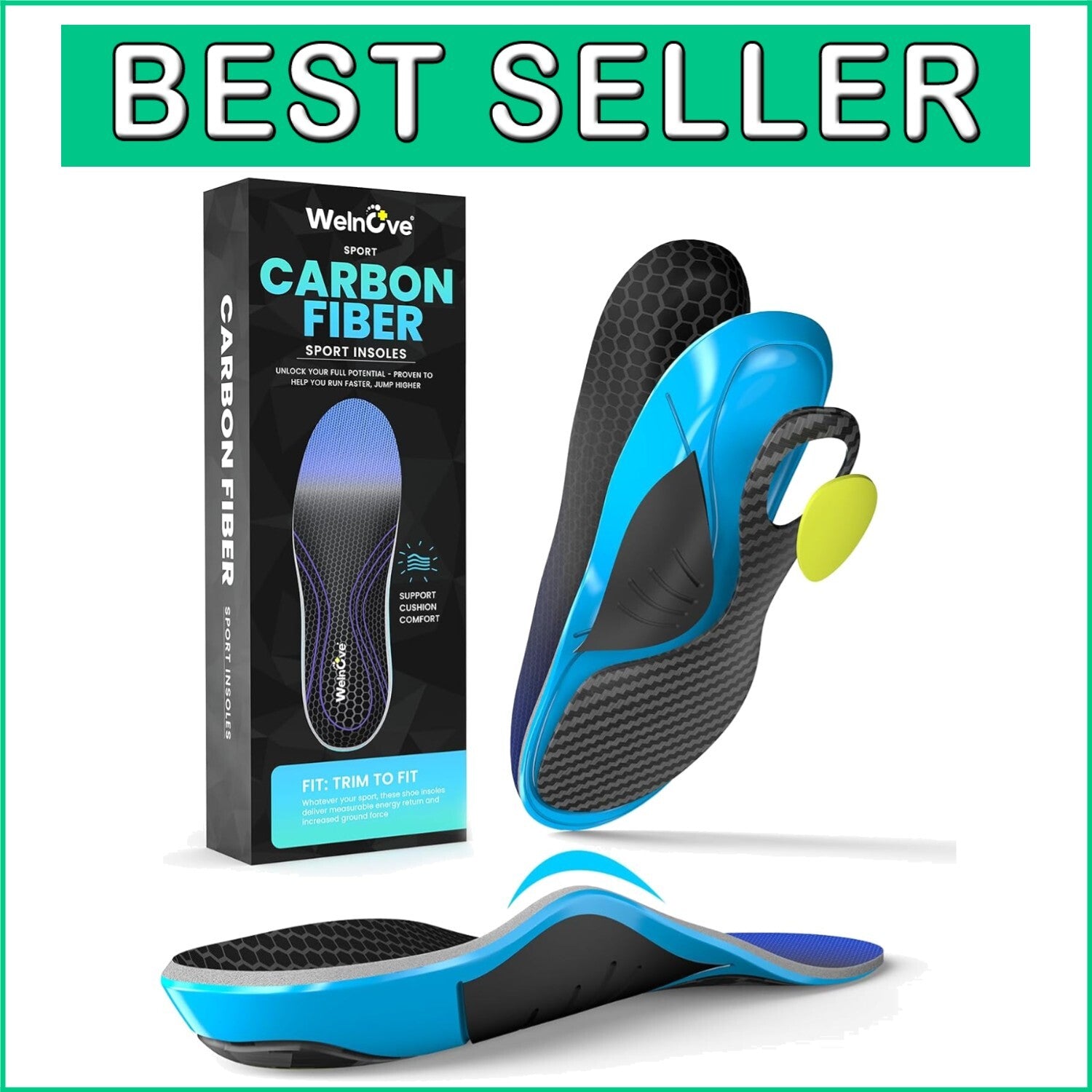 Lightweight Carbon Fiber Insoles with Shock Absorption - Ideal for Athletes - XL