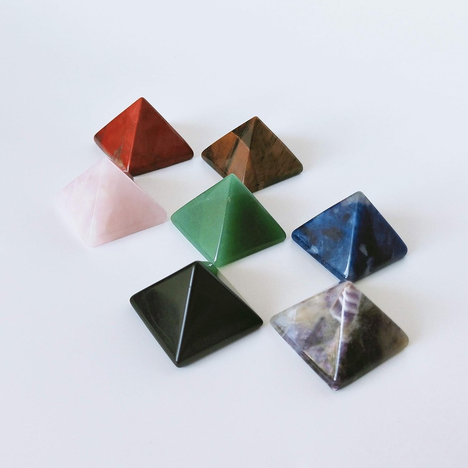 Natural Chakra Healing Crystal Pyramids Set - Seven Handcrafted Pieces - 1.5 in