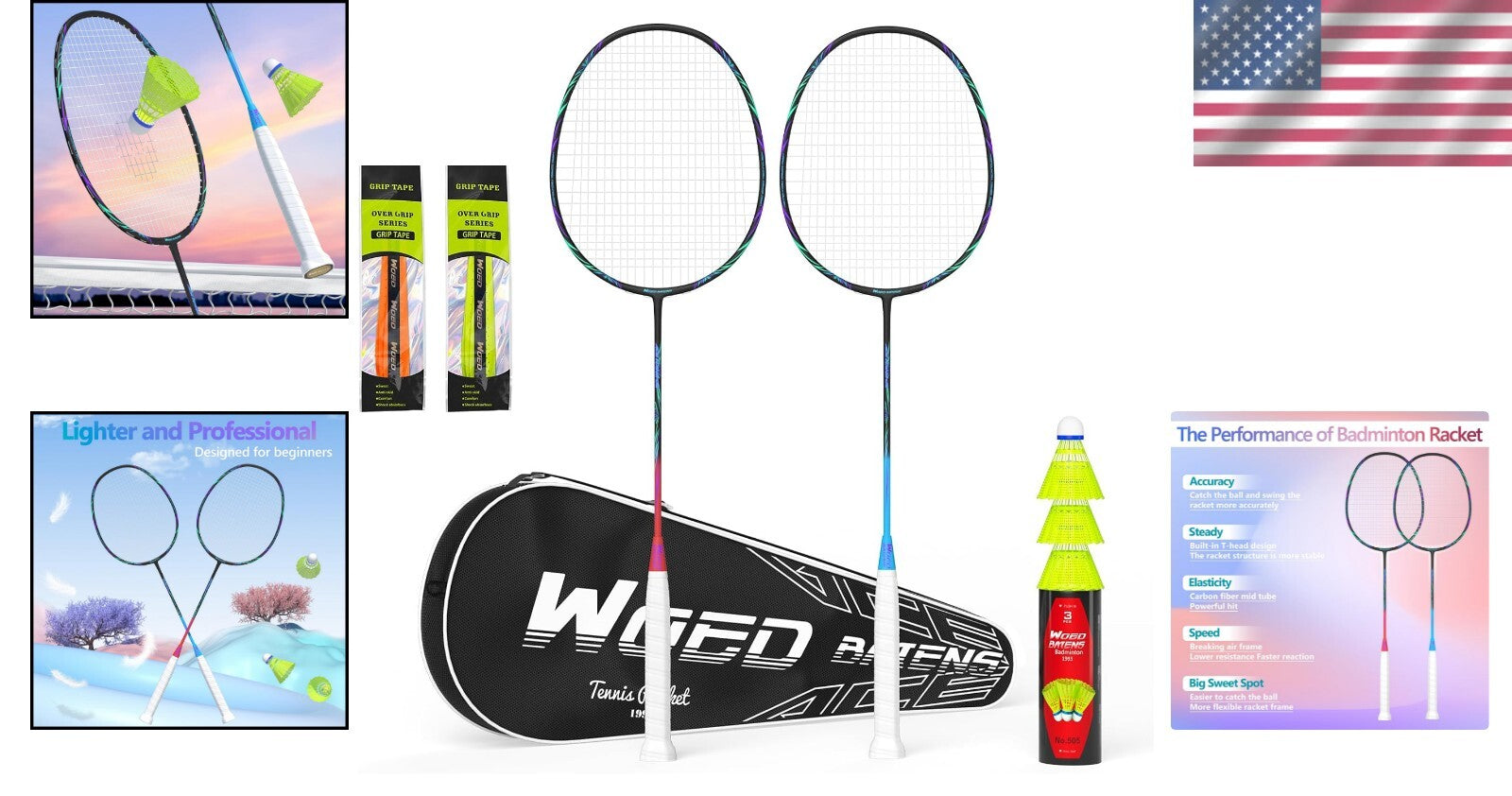 Durable Carbon Fiber Badminton Rackets with Non-Slip Grip - Perfect for Everyone