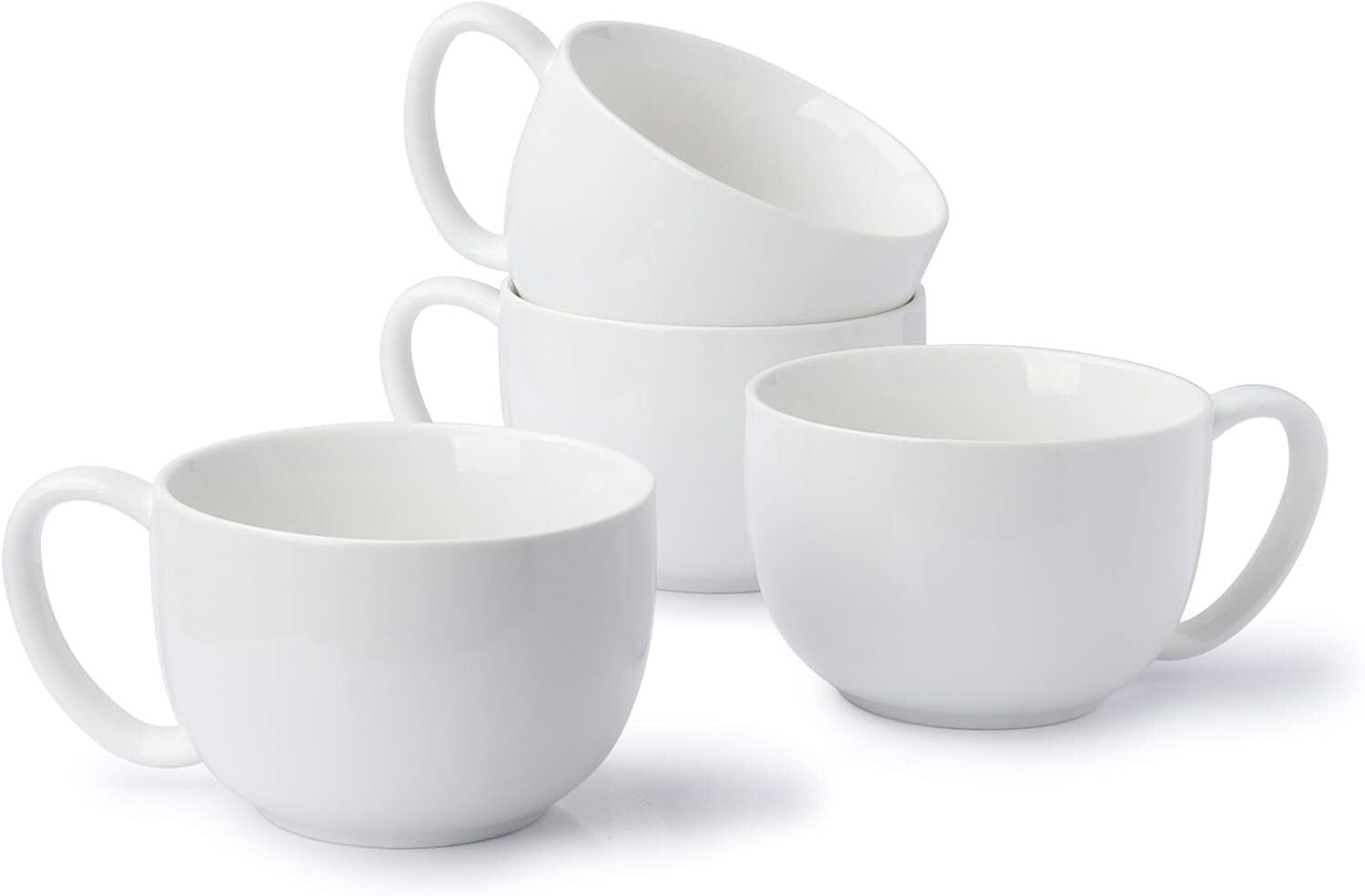 Comfort Grip 22oz Porcelain Mugs Set of 4 - Ideal for Soup, Hot Chocolate & More