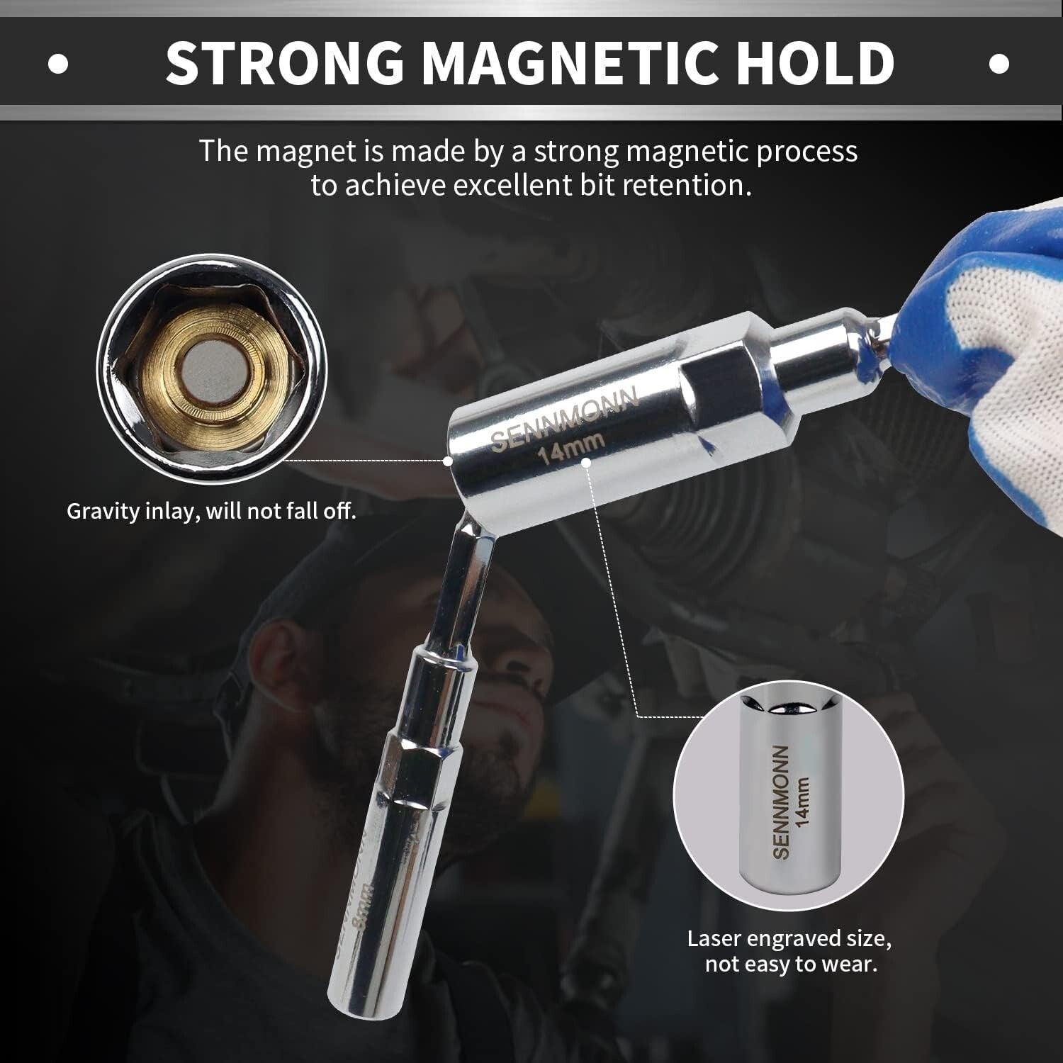 8 PCS Adjustable Deep Magnetic Nut Driver Set for Impact Drill - Metric Sizes