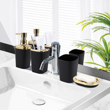 Load image into Gallery viewer, Modern Black and Gold Bathroom Accessory Set with Trash Can &amp; Toothbrush Holder