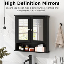 Load image into Gallery viewer, Black Wooden Bathroom Organizer with Double Mirror Doors - Space-Saving Design