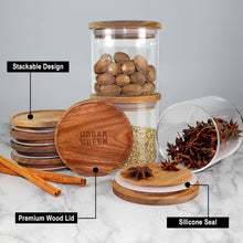 Load image into Gallery viewer, Stackable 6-Pack Airtight Glass Canisters with Durable Wood Lids - 27oz Each