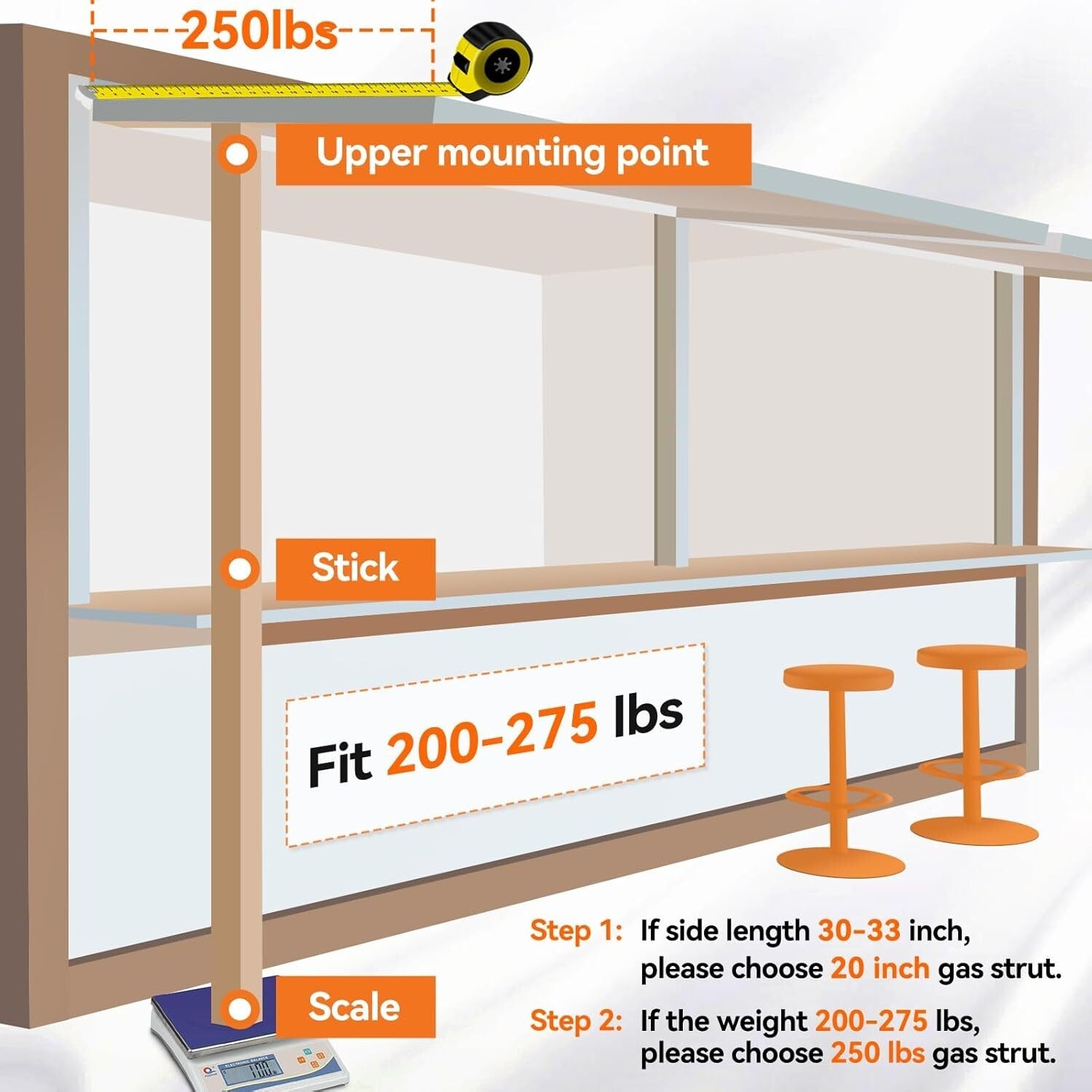 Universal 20-Inch Gas Spring Props with 250 lbs Support - Ideal for RVs & Trucks