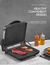 Load image into Gallery viewer, Gourmet Sandwich Maker with Non-Stick Plates, Stainless Steel, and 180° Opening