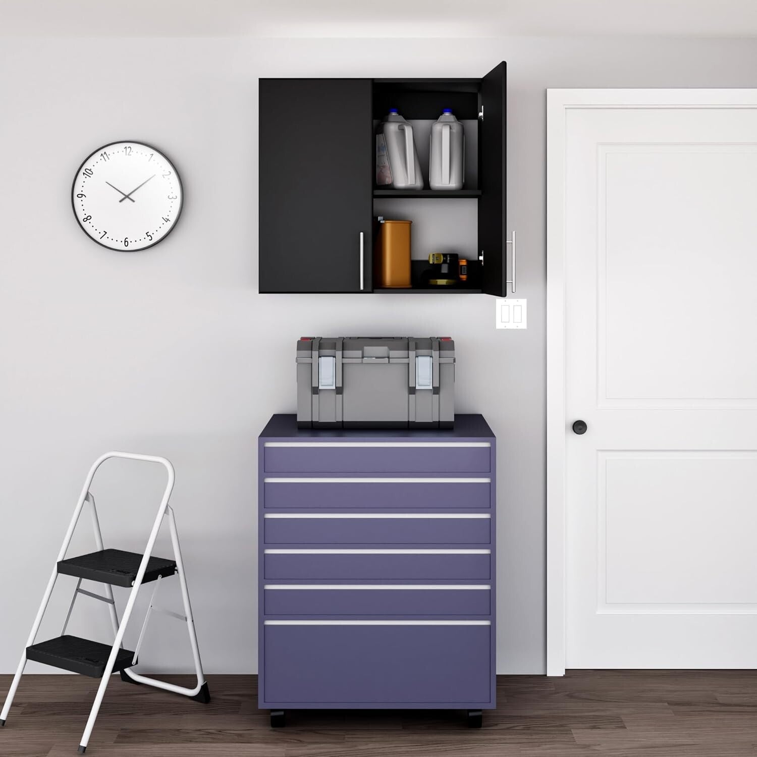 Elite 32-Inch Black Wall Cabinet: Stylish & Adjustable Storage Solution