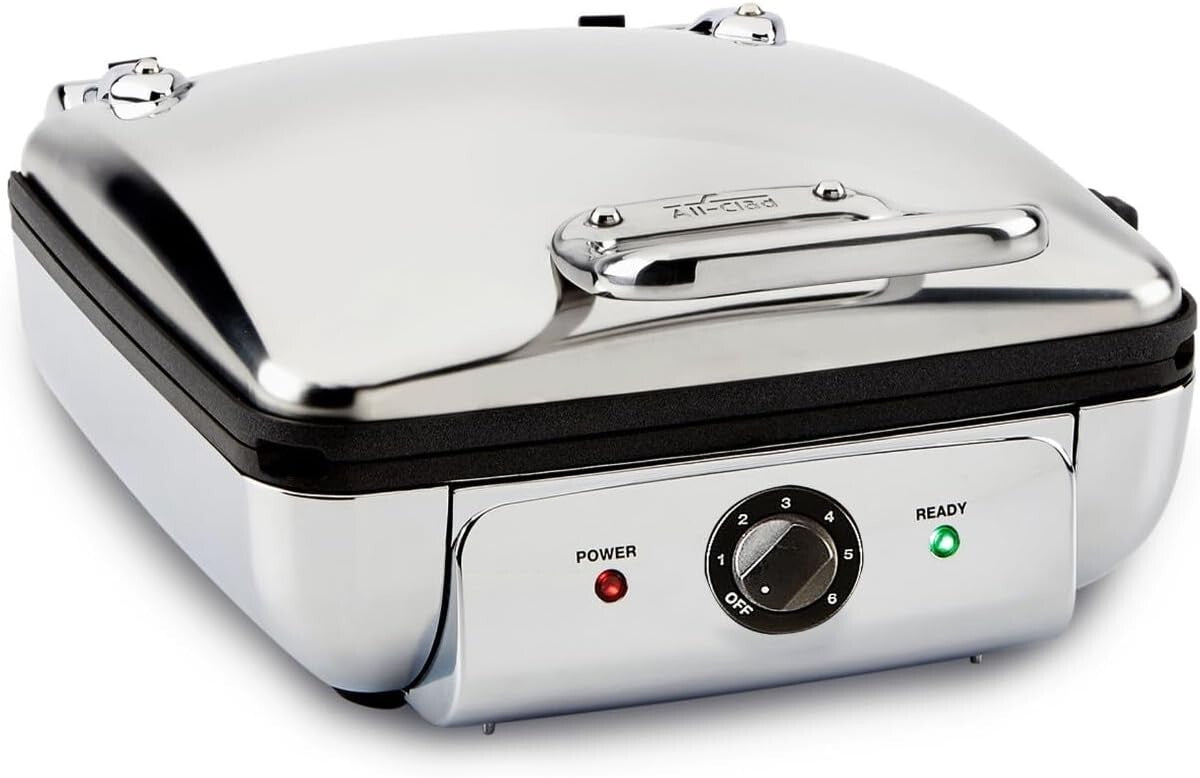 Dishwasher Safe 4 Waffle Maker - Elegant Stainless Steel with 6 Browning Options