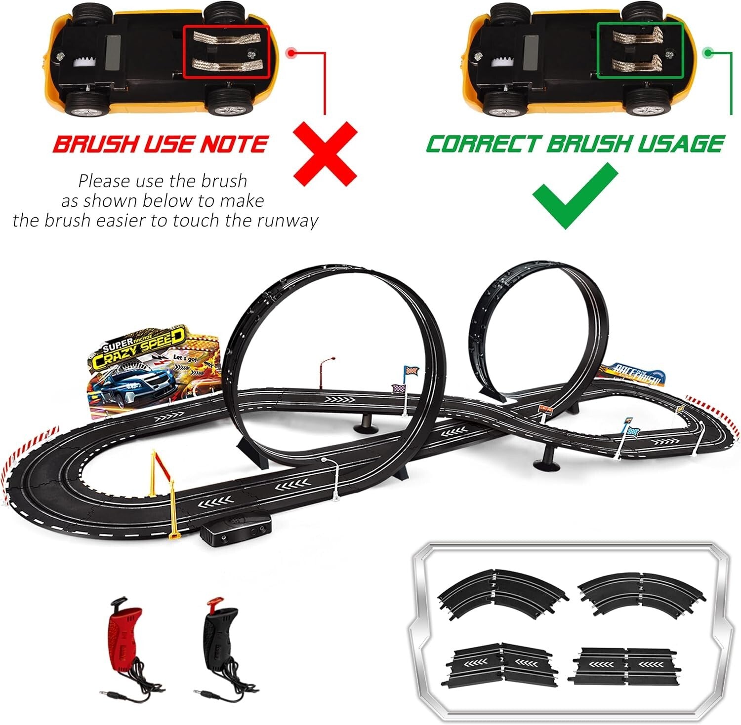 Kids Electric Slot Car Racing Set - Includes 2 Cars, Loop, and Fly-Over Track