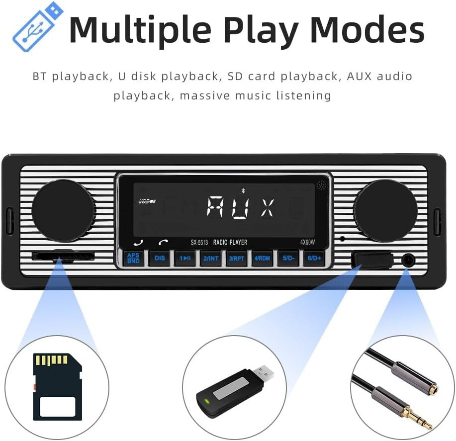 Advanced Retro Car Audio System with Bluetooth, Remote & Appointment Assistant