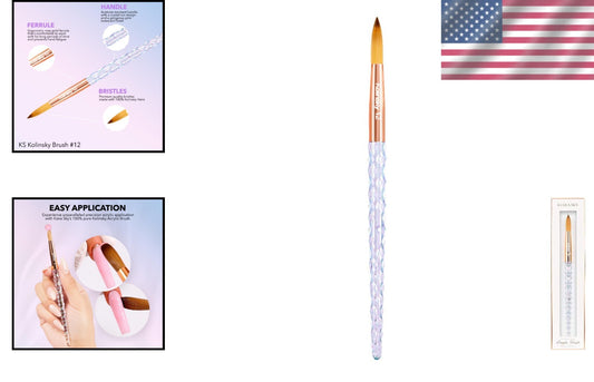 100% Kolinsky Crystal Acrylic Nail Brush - Handcrafted Beauty in Pink & Black
