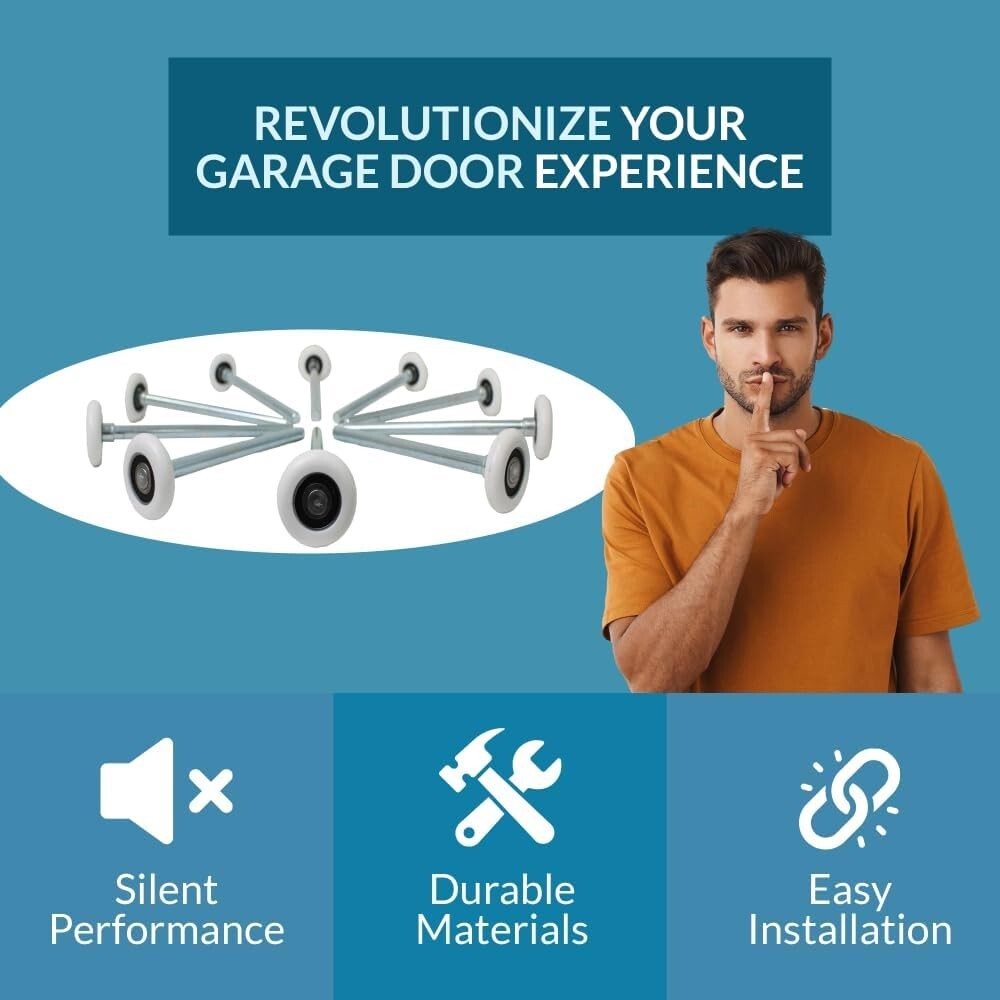 12-Pack of Low-Friction 2" Nylon Garage Door Wheels - Quiet Operation with Seals