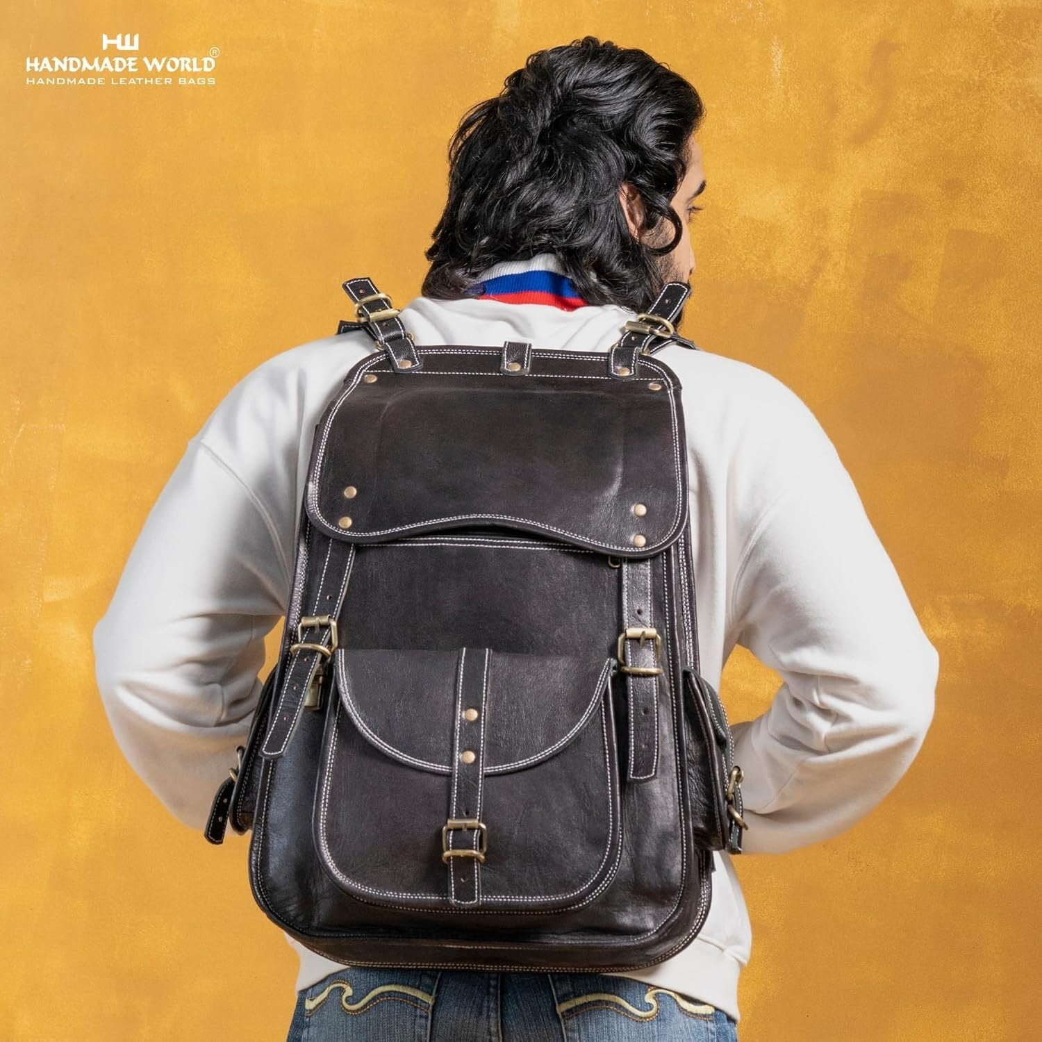 Elegant 21 Inch Casual Leather Backpack - Perfect for Work and Weekend Travel