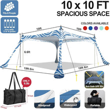 Load image into Gallery viewer, Durable 10x10ft Sun Shelter - Beach Canopy with Foldable Poles &amp; Windproof Ropes