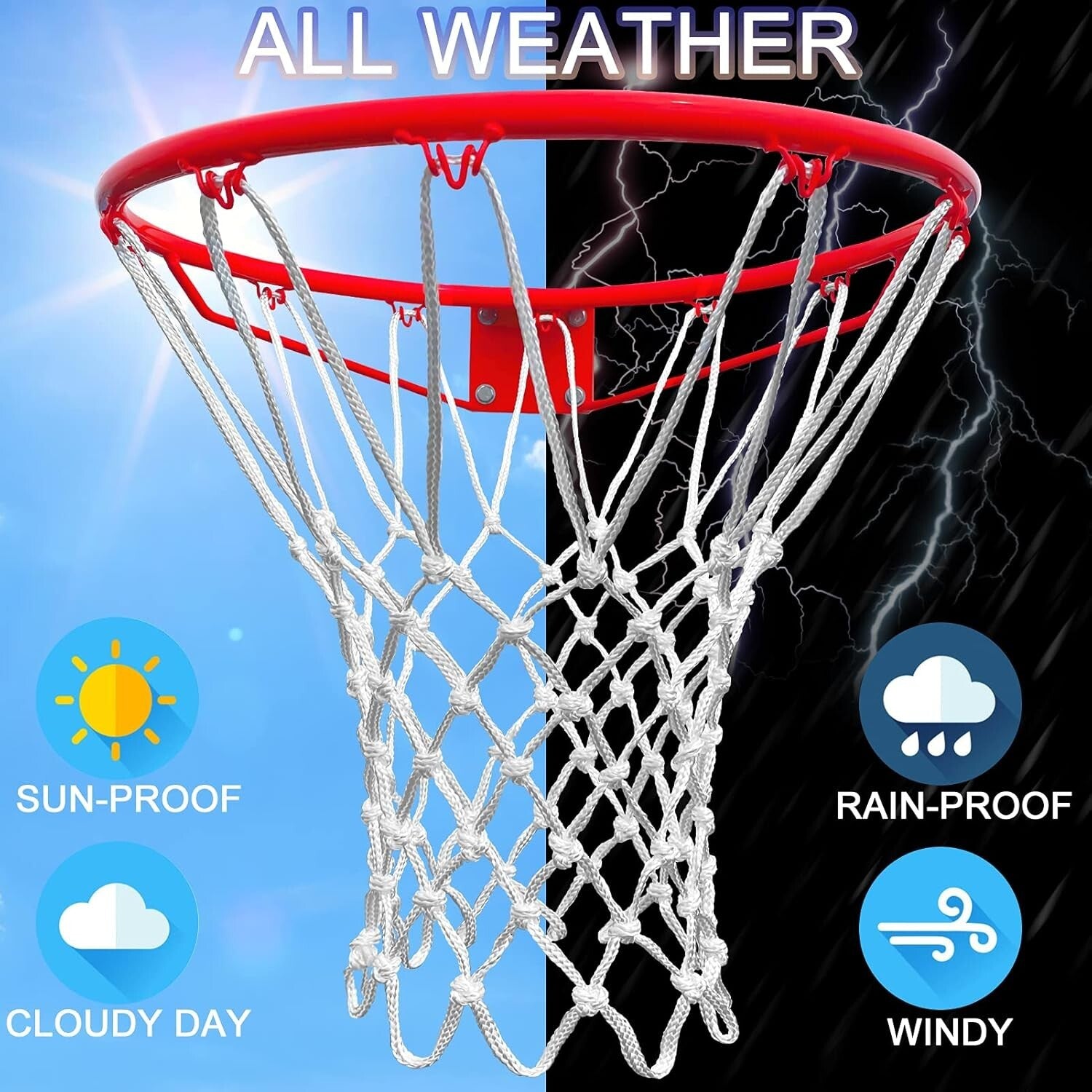 Easy Install Outdoor Basketball Net - 12 Loops, Heavy Duty for All Hoops