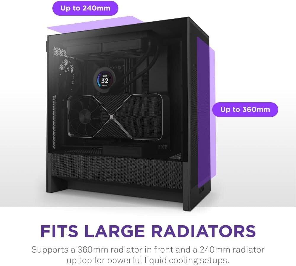 Durable H5 Flow 2024 Mid-Tower Case - 120mm Fans, Tempered Glass, & Black Finish