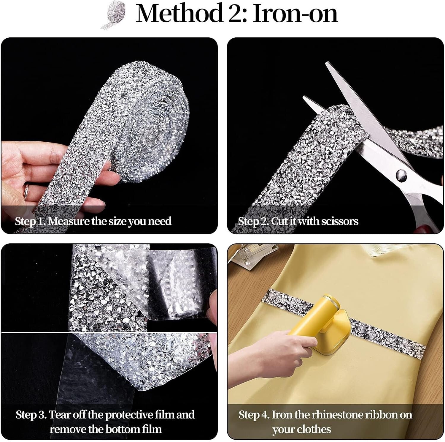 12 Yards Bling Rhinestone Ribbon - Self-Adhesive Glitter for Crafts & Decor