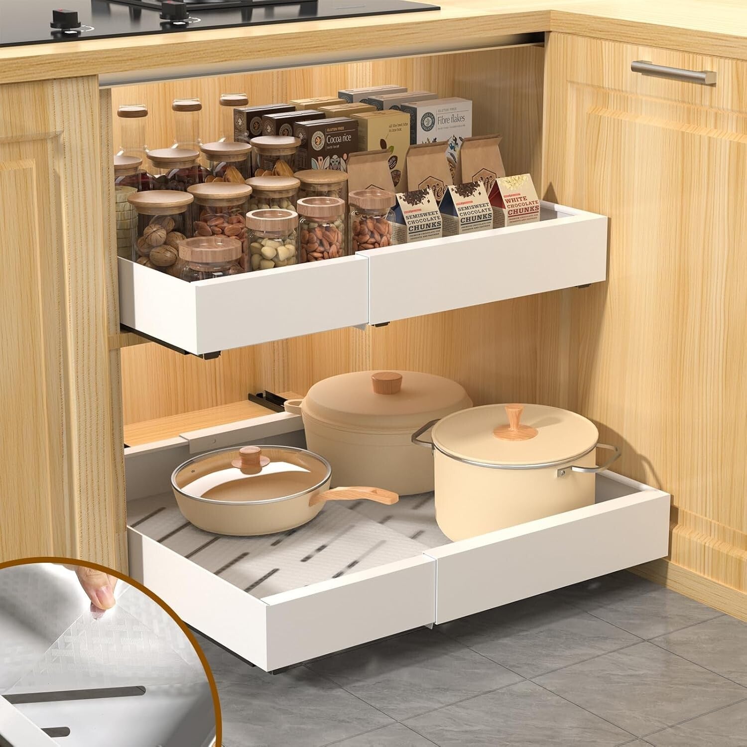 Expandable 2PCS Heavy-Duty Pull Out Drawer Organizers for Versatile Kitchens