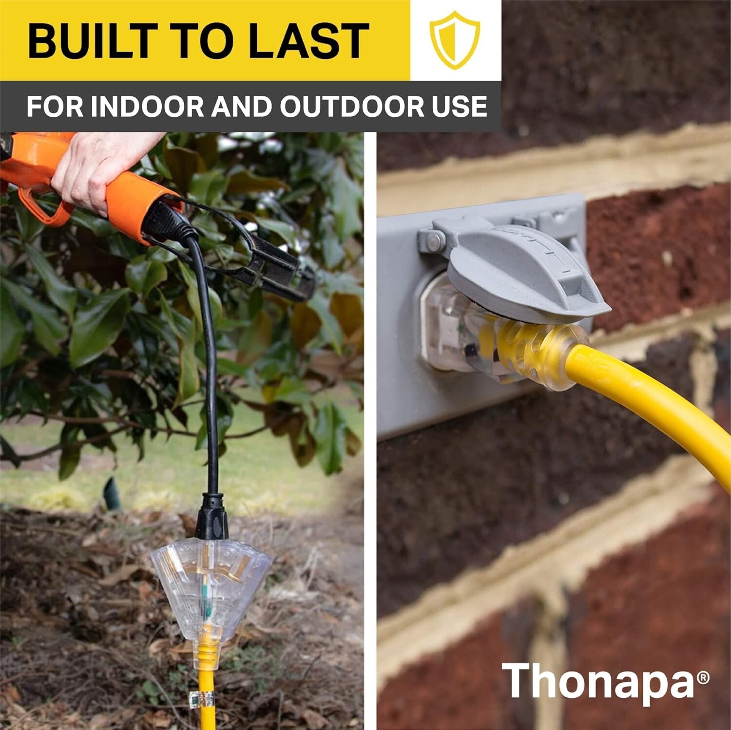 10/3 SJTW Outdoor Extension Cord 75 Ft with Lighted End - 3 Outlet Power Block