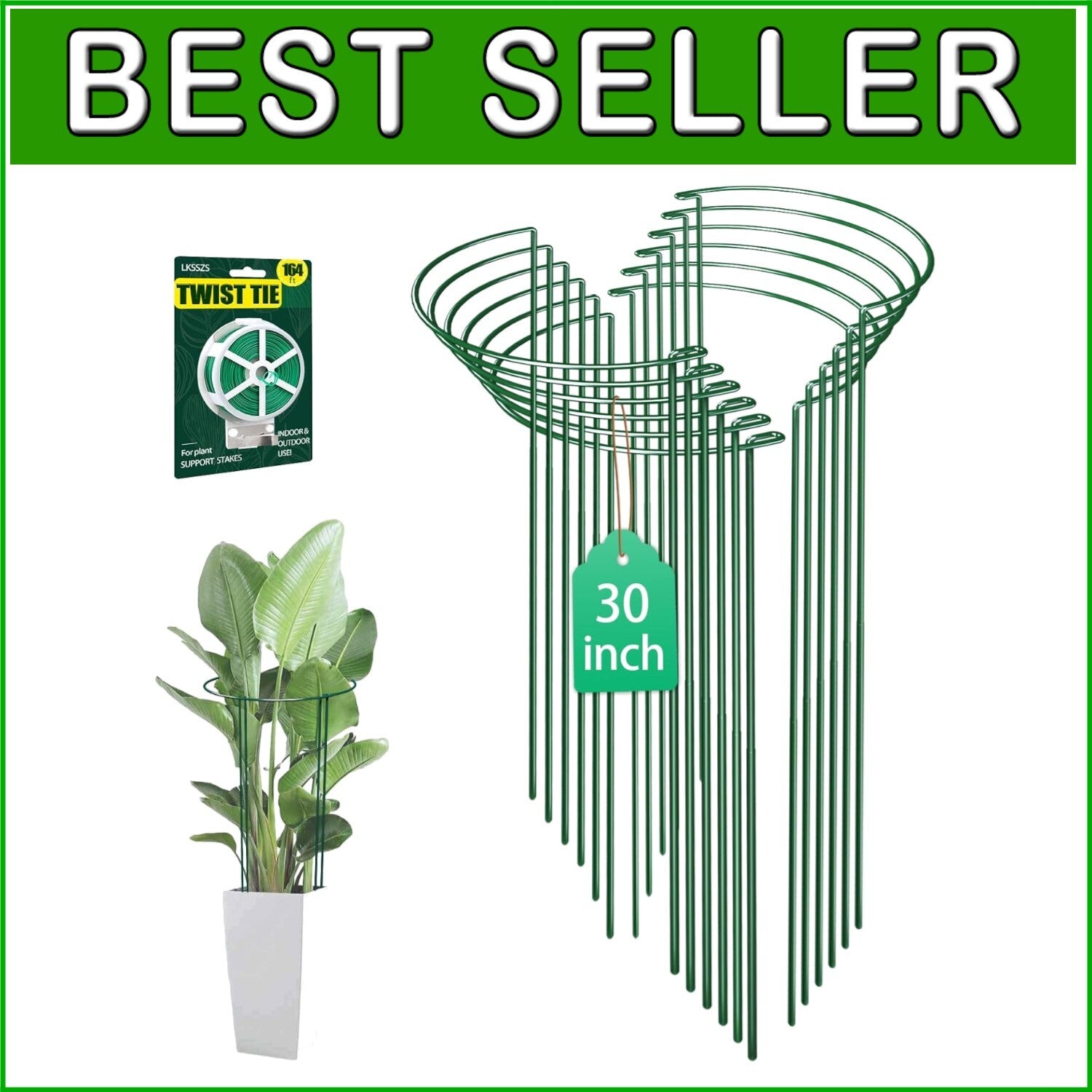 Durable Green Iron Plant Support Stakes - 30-Inch Set of 12 for Garden Use