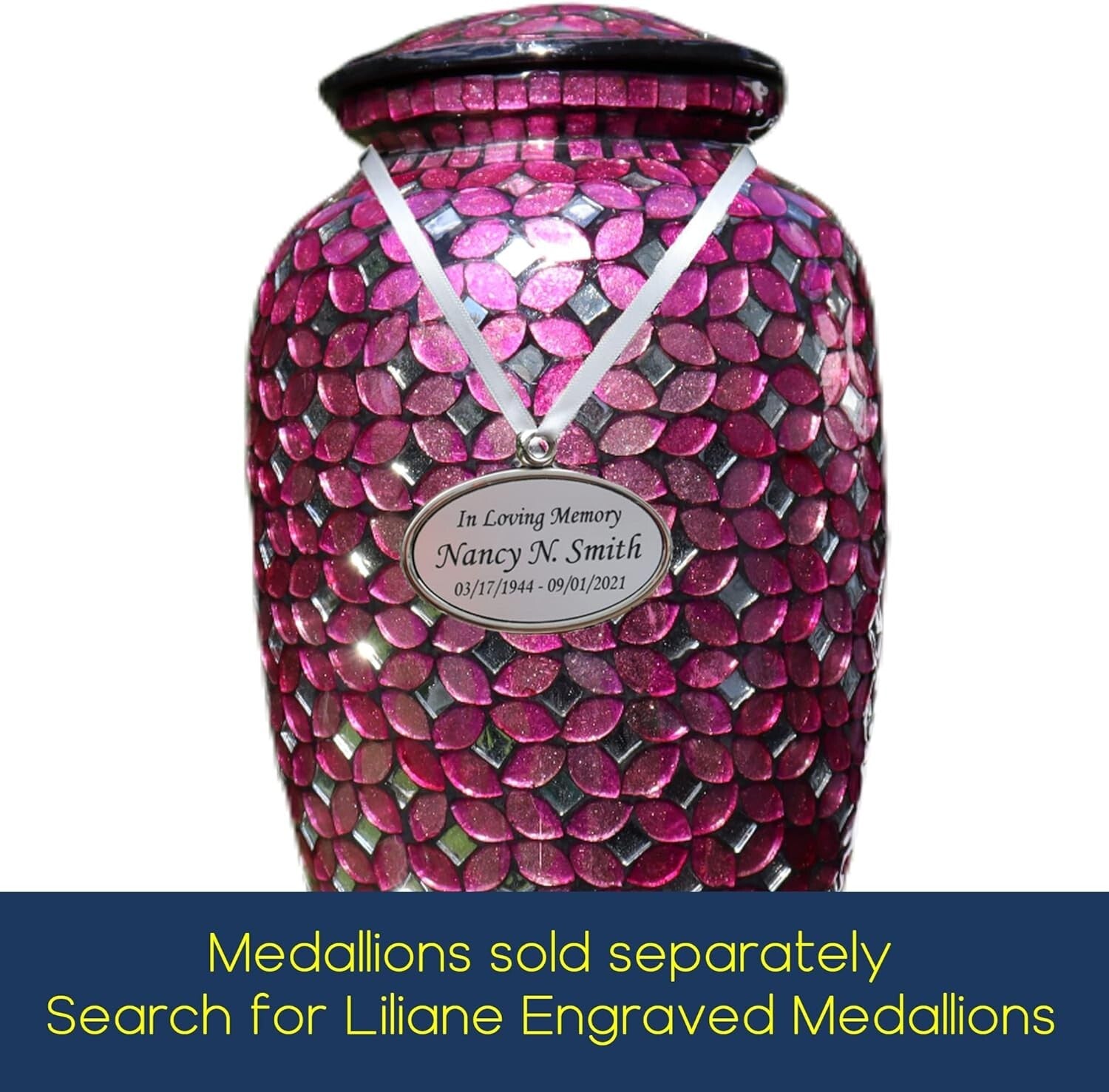 Elegant 200 Cu In Deep Pink Mosaic Glass Urn - Handcrafted Memorial for Ashes