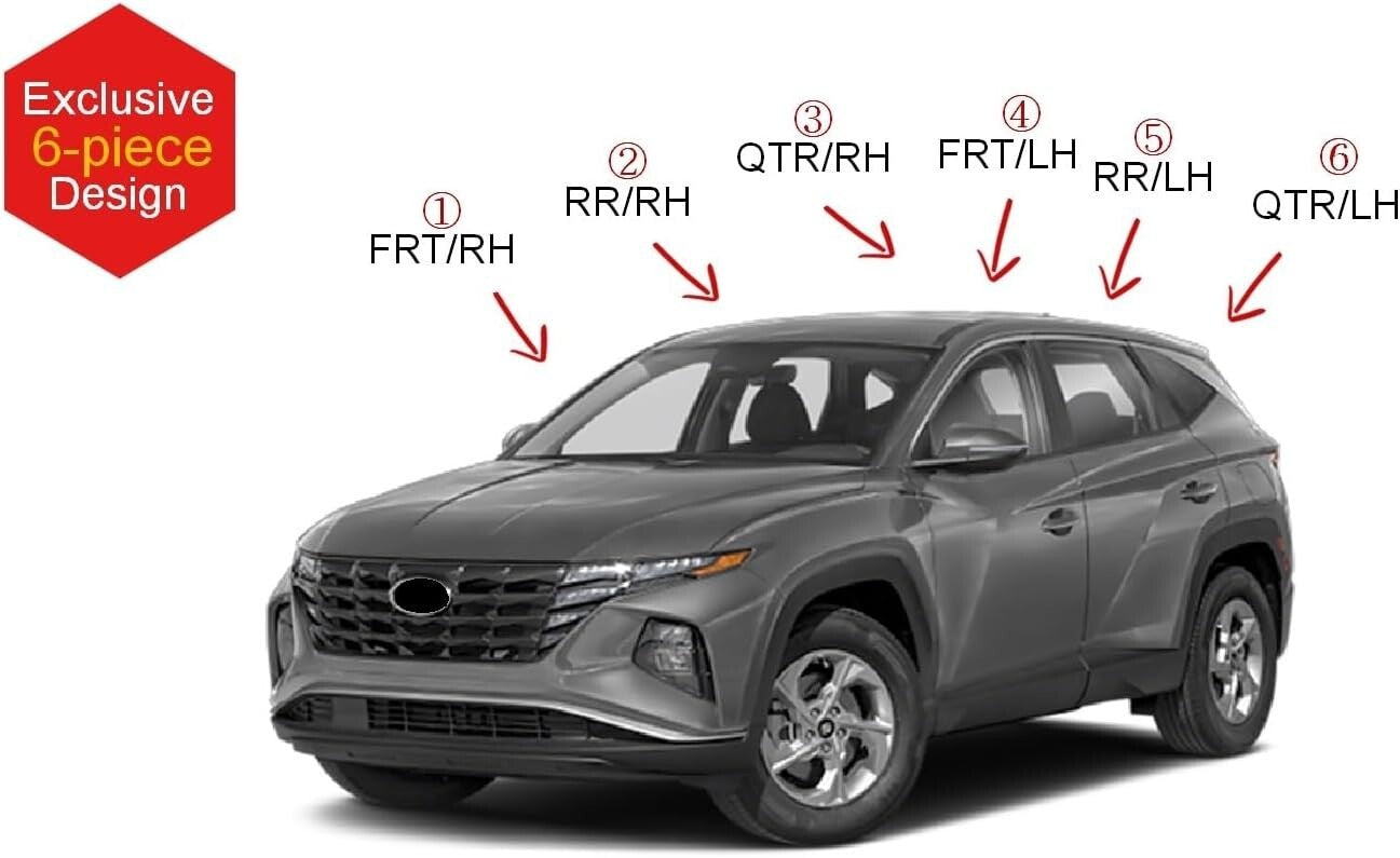 6-Pc Smoked Window Visors for 2022-2025 Cars - Easy Self-Adhesive Installation