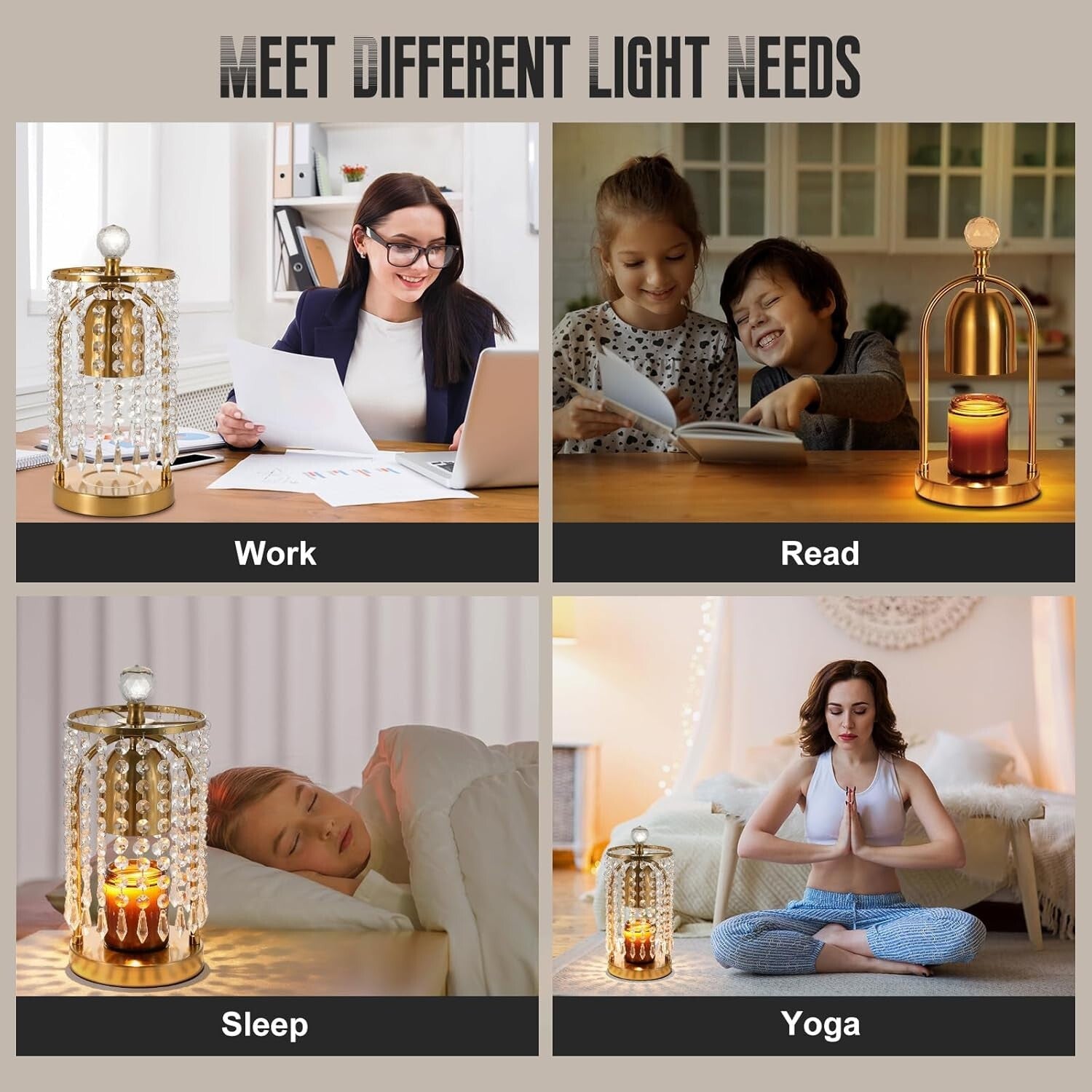 Versatile Dimmable Candle Warmer in Gold: Timer, Bulbs Included, Crystal Accents